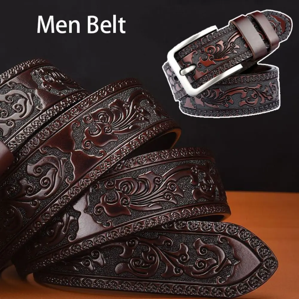 Retro Embossed Women's Faux Leather Belt PU Hip-Hop Jeans Belt Pin Buckle Ethnic Style Embossed Leather Belt