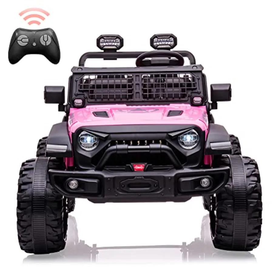

electric ride-on truck for outdoor play pink ABS plastic body 24V dual-motor power with remote control 9AH battery LED headligh