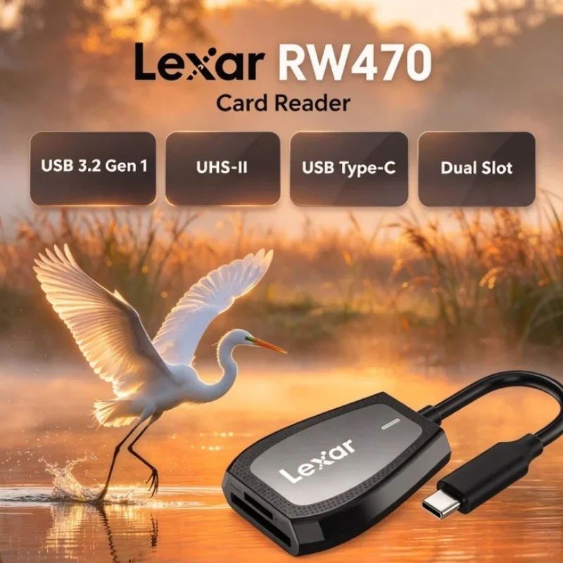 Lexar RW470 Dual Slot Card Reader SD microSD UHS-II Type-C USB 3.2 Gen 1 for Card Data Transfer