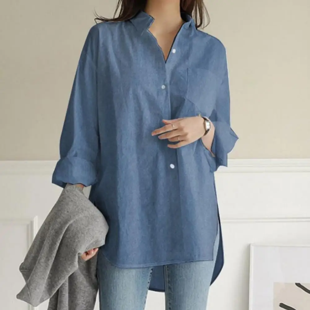 

Spring Autumn Women Shirts Solid Casual Blouses Female Tops Loose BF Korean Style Blusas Long Sleeve Turn-Down Collar Shirt