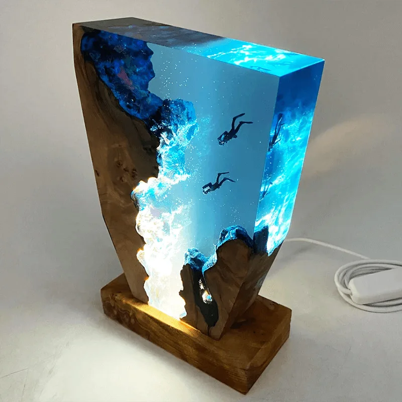 Imagem -02 - Resina Table Lamp For Divers Cave Diving Exploration Theme Night Light Arte Criativa Decoração Night Light Usb Charge