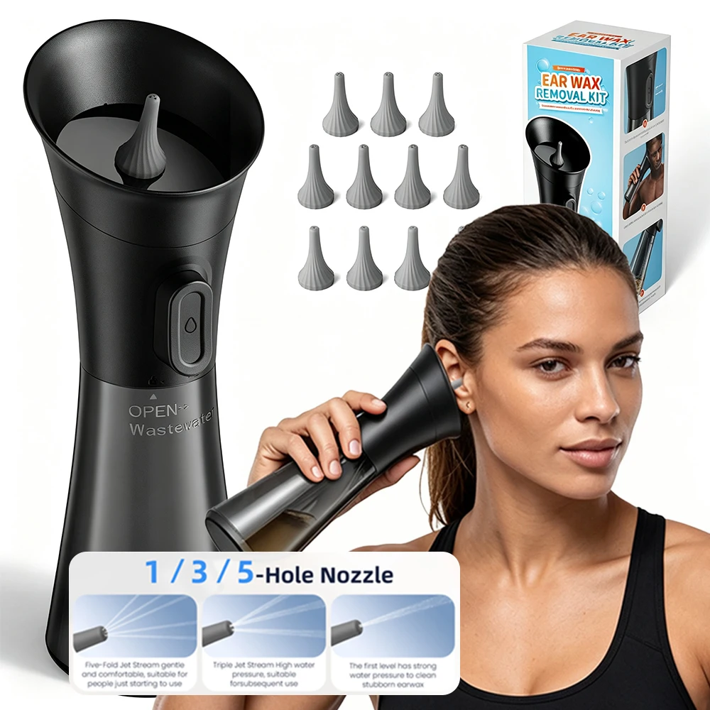 Upgraded Ear Wax Removal with Waste Water Tank Safety Ear Cleaner 5 Nozzle Water Powered Effective Ear Irrigation Flushing Kit