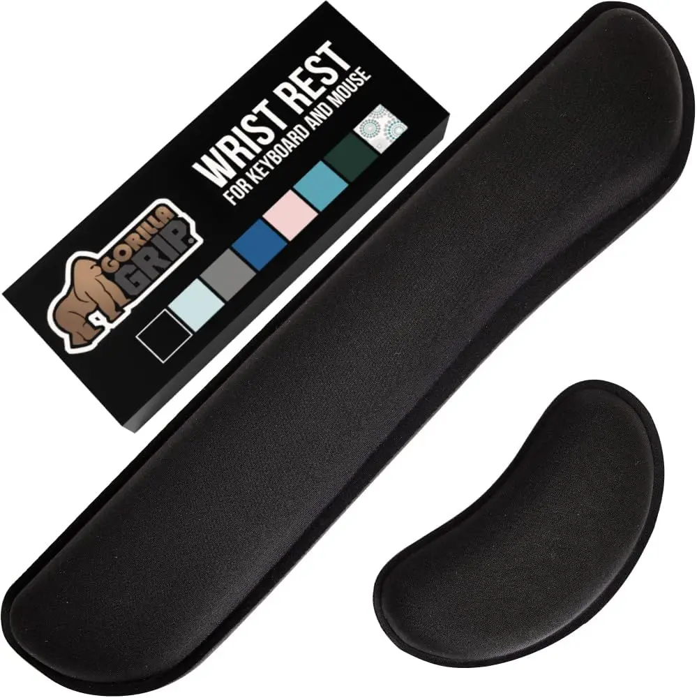 

Ultra Thick Memory Foam Wrist Rest for Keyboard and Mouse, Ergonomic Pain Relief, Stain Resistant, 2-Piece Set, Black