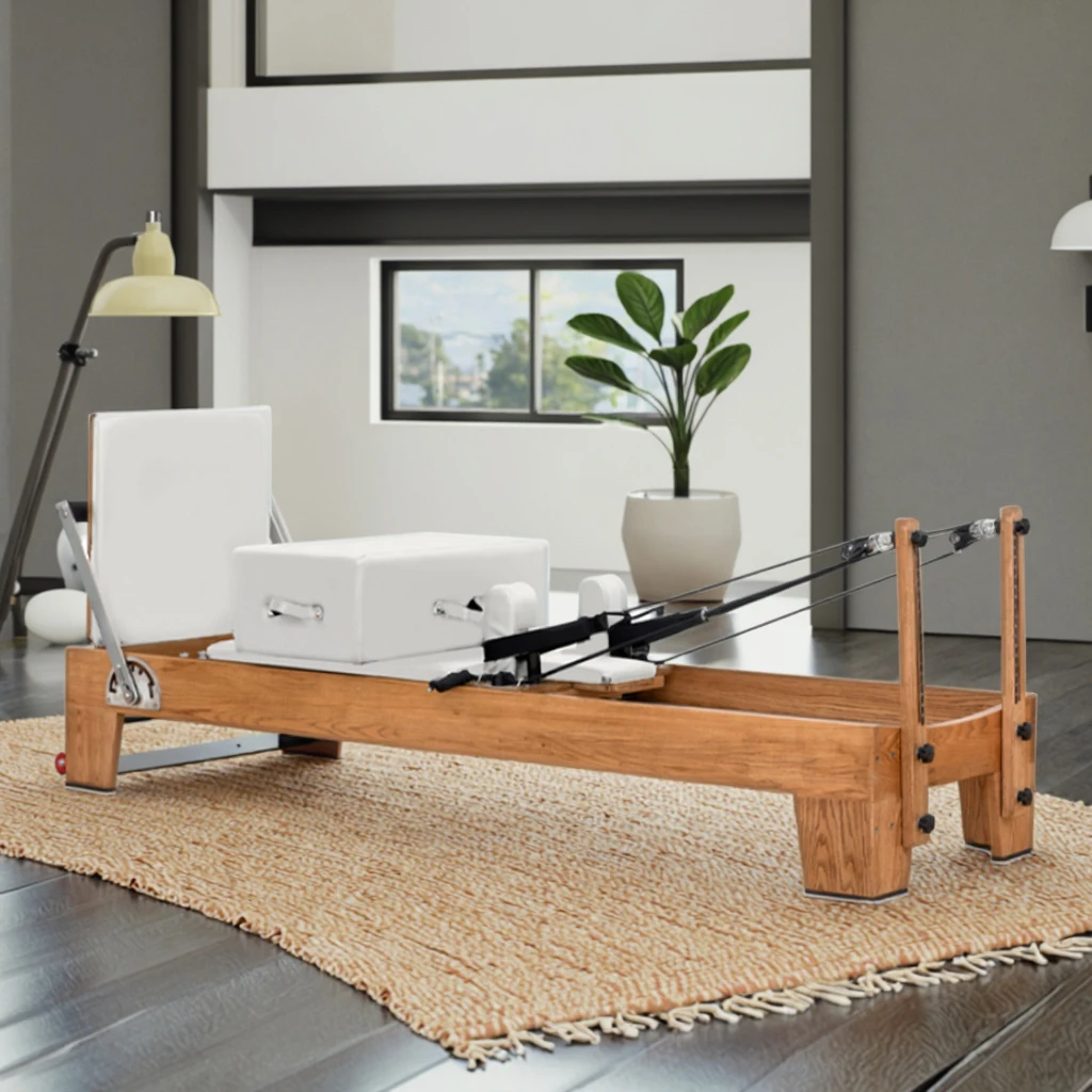 

Professional Studio Commercial Use Oak Wood Durable Portable Adjustable Pilates Reformer Bed with Health Benefits