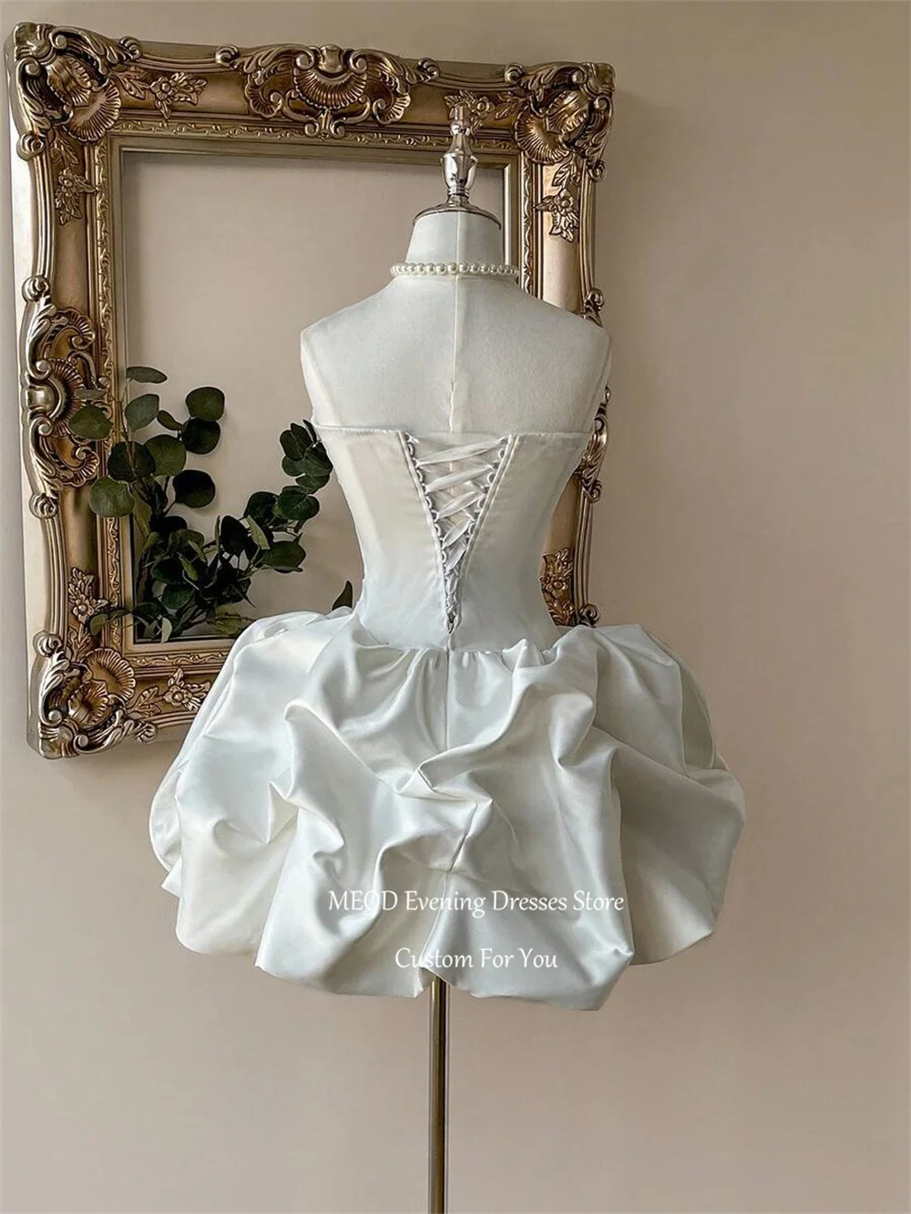 MEOD White Ruffle Bubble Mini Women's Wedding Dress Sleeveless Satin Bridal Gown Sweetheart Backless Vestido De Novia Customized