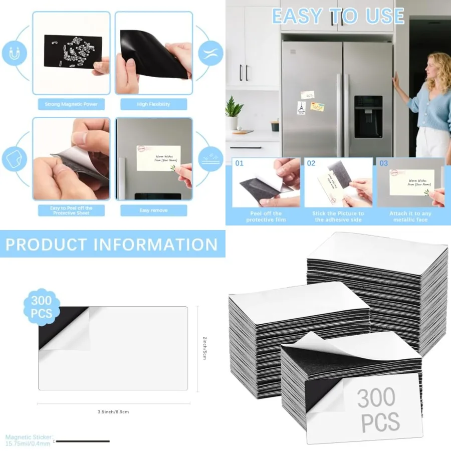 300 Pack Business Card Magnet Peel and Stick Adhesive Customizable Magnetic Business Cards for Fridge and Metal Items 2X3.5 inc