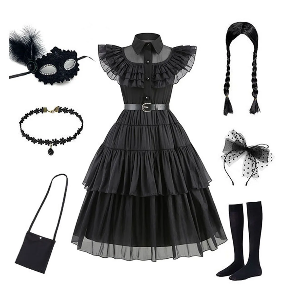 

HXCMall Little Girls Movie The Addams Family Wednesday Cosplay Halloween Dress