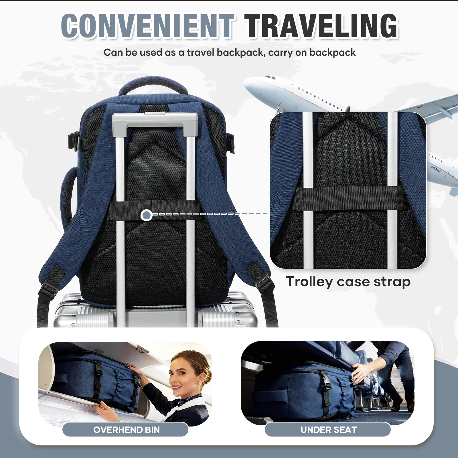 حقيبة ظهر للأمتعة اليدوية مقاس 40 × 30 × 20 طائرة كابينة للسفر لـ Ryanair 24L حقيبة ظهر للسفر للرجال والنساء، حقيبة ظهر للكمبيوتر المحمول Cabin15.6 بوصة #5