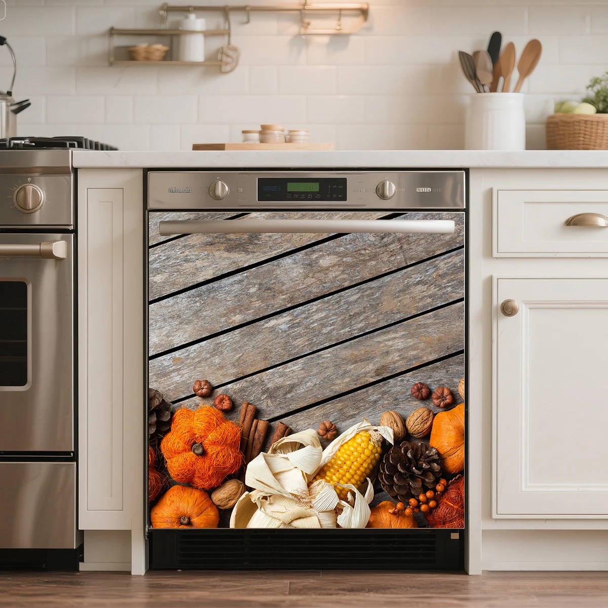 Fall Holiday Food Dishwasher Sticker Self‑Adhesive Waterproof Thanksgiving Turkey Stickers for Washing Machine Door Decoration