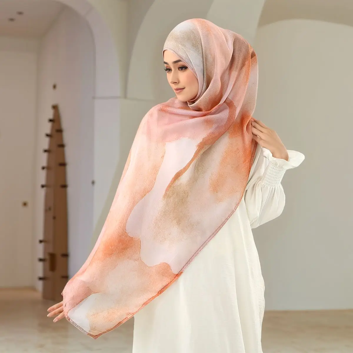 

Hot Sales Cotton Modal Long Scarf for Women Floral Printed Watercolor Muslim Hijab Scarf Breathable Soft Ramadan 180*70cm
