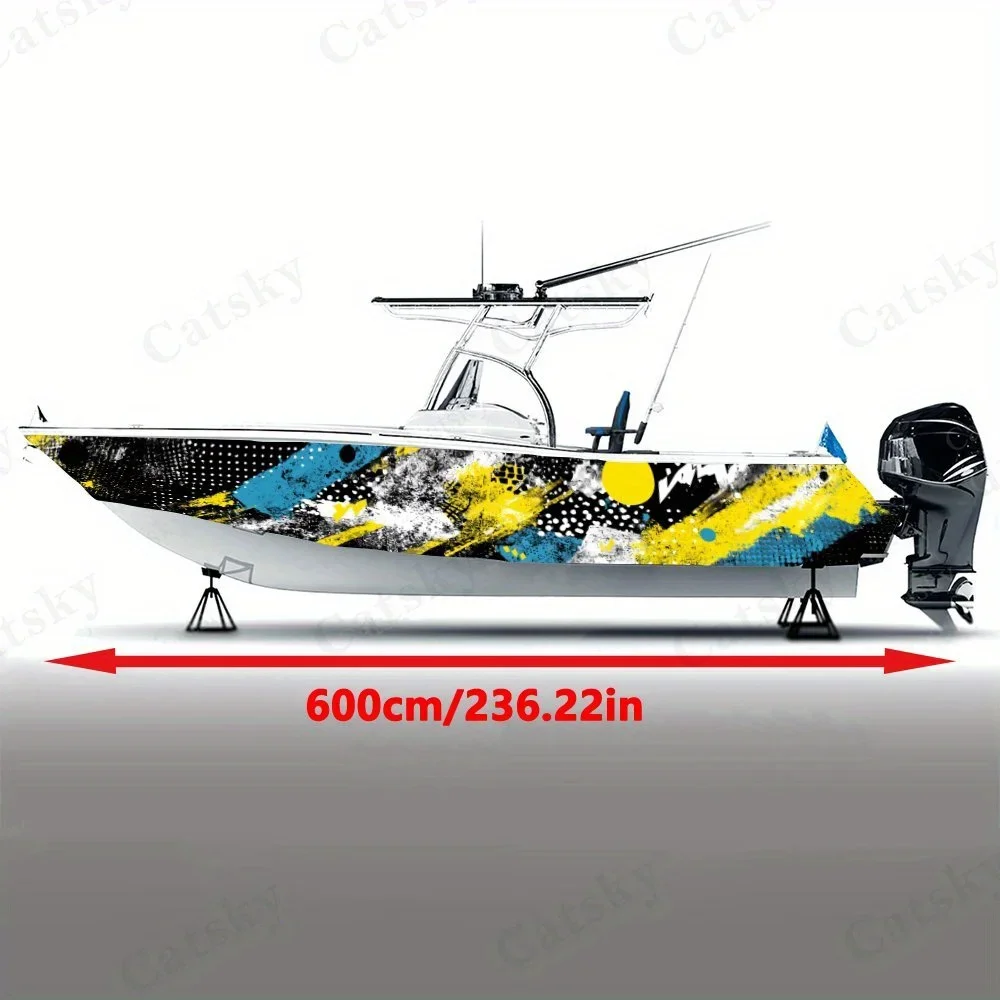 Yellow - Blue - Black Street Style Boat sticker vinyl ship pontoon deck Boat fishing decorative pontoon boats decal