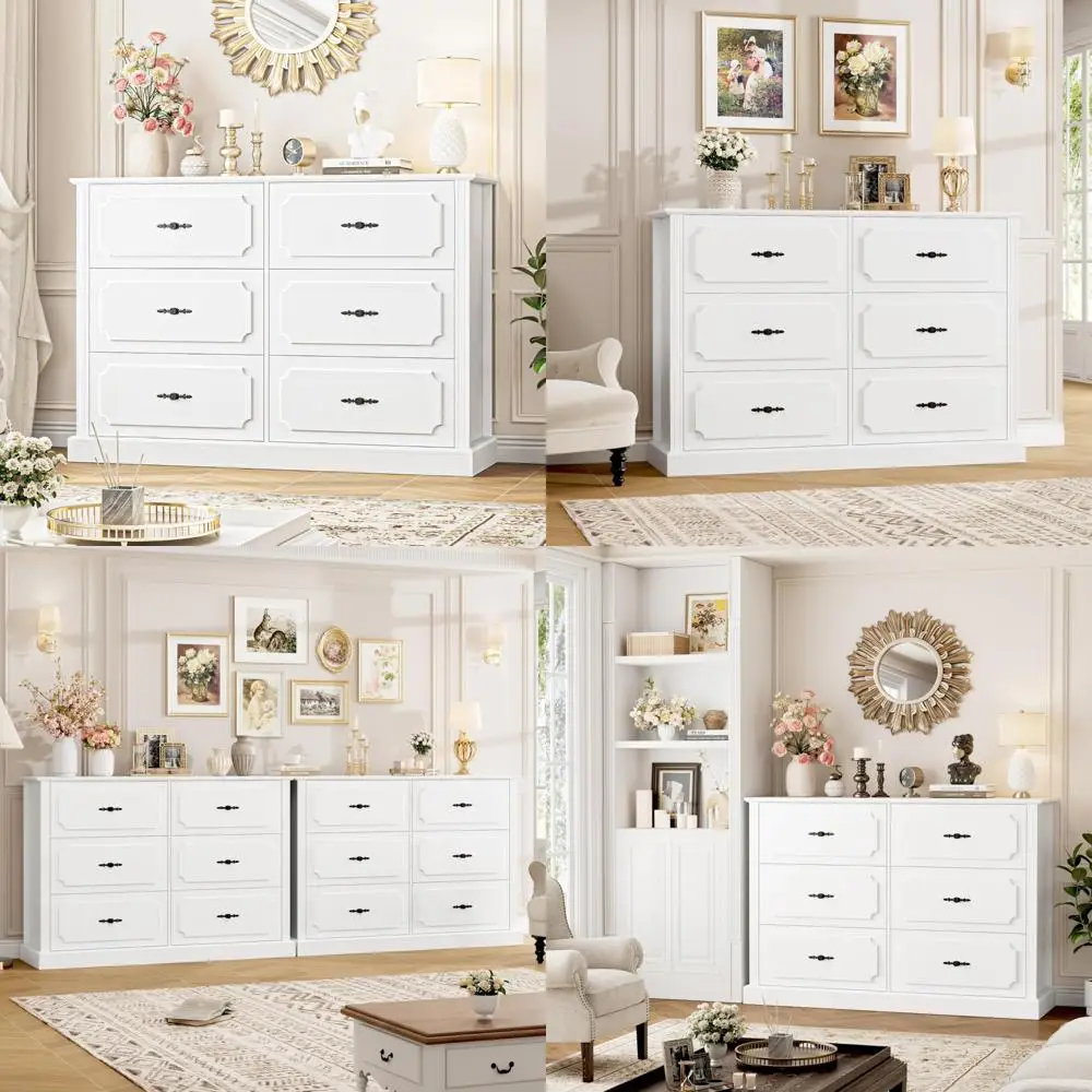 Farmhouse Style White 47.2 Dresser with Ample Storage for Bedroom