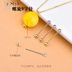 S925 Sterling Silver detachable spiral needle 9-pin crystal pearl empty support needle buckle manual jewelry DIY accessories mat