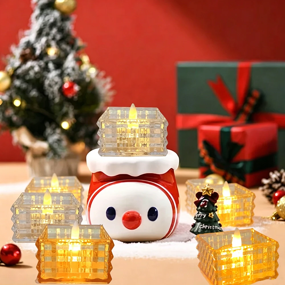 6pcs LED Mini Square Candle Light, Clear Crystal Candle Light For Parties, Marriage Proposal, Christmas, And Other Occasions