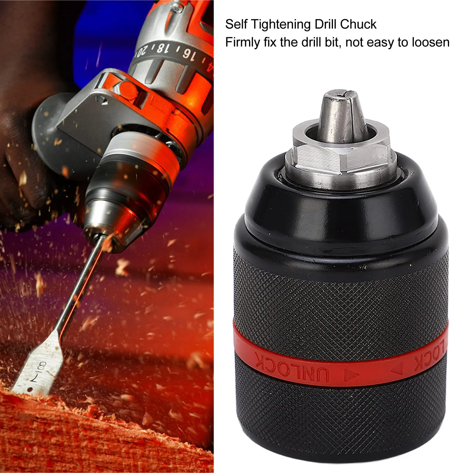

Drill Chuck Metal Drill Chuck Keyless Drill Chuck 1/2‑20UNF Mount Self Tightening Electric Drill Chuck 2‑13mm Clamping Range