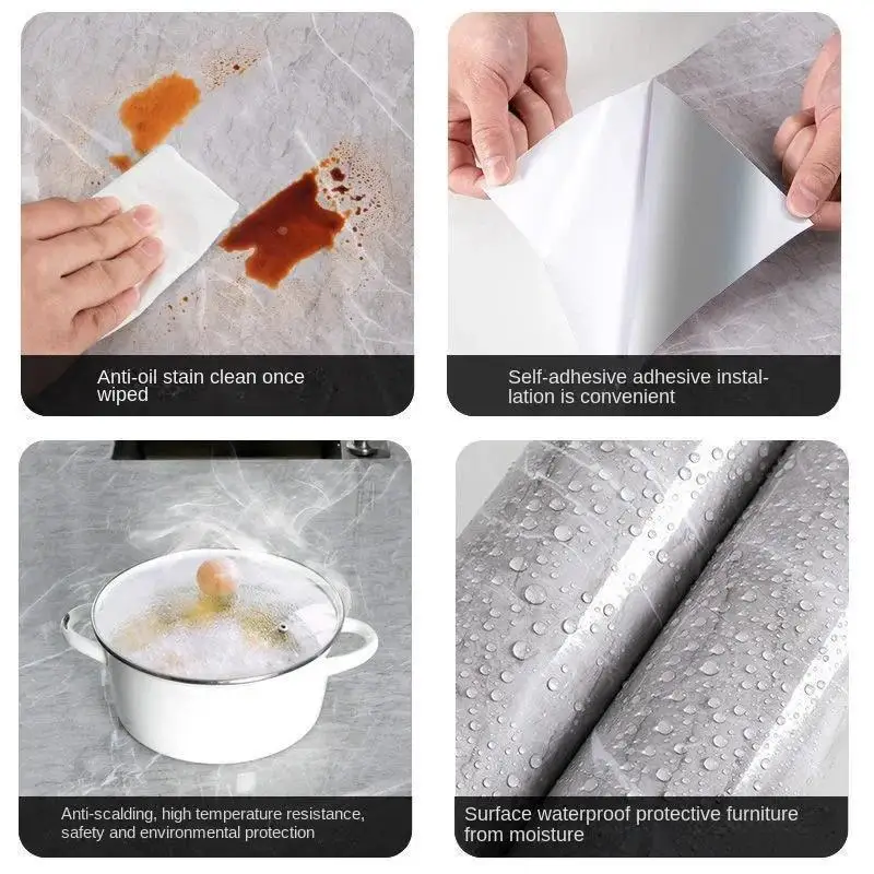 Removable Marble Decor Sticker Self‑Adhesive Vinyl Wallpaper Waterproof for Kitchen Sink Cabinet Bathroom Wall Renovation
