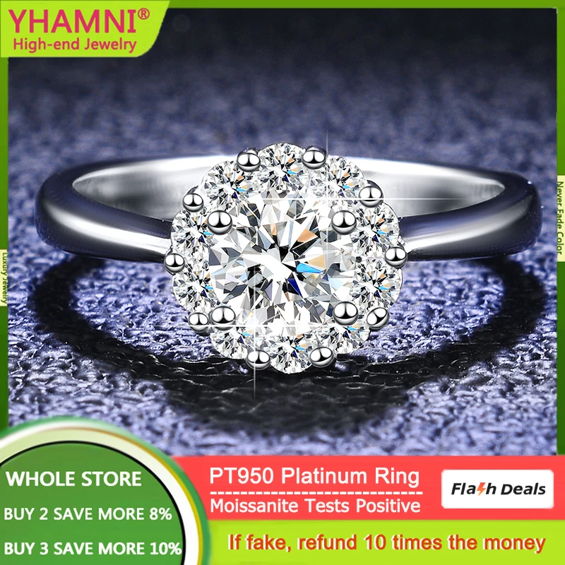 

Original PT950 Platinum Rings 1 Carat D Color VVS1 Diamond Moissanite Diamond Ring Engagement Wedding Band for Women