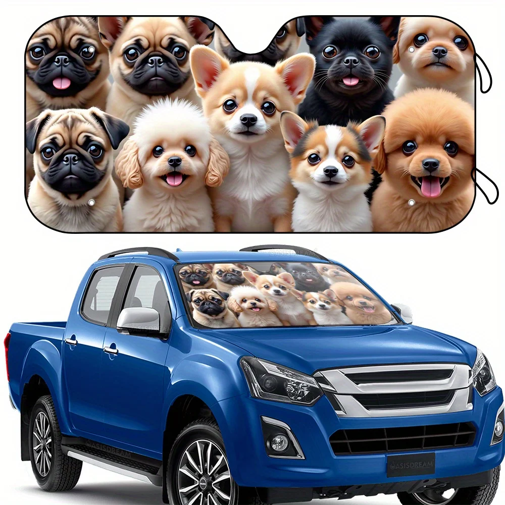 

1pc 57" X 27.5" Car Windshield Sunshade With 4 Free Suction Cups, Tiny Dogs Design, Windshield Sun Shade For SUV Trucks Car, Pro