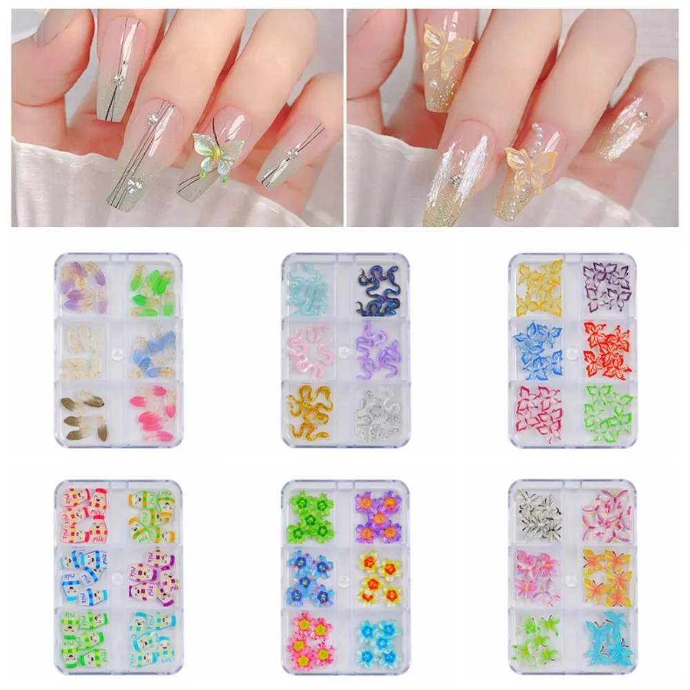 6 grades material de manicure flores decorações de unhas encantos em forma de cobra borboleta acessórios de unhas padrão de folhas de resina