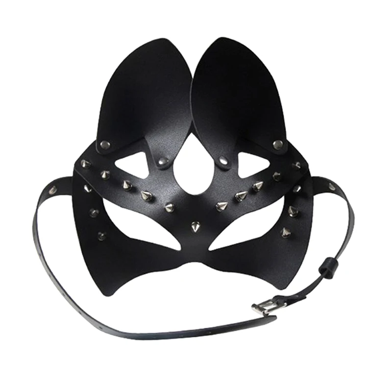 Masque de chat en cuir clouté demi-visage pour adultes, cosplay punk, masade de fête d'Halloween, masques de renard Tim, jouets sexuels gothiques fétichistes, 1PC