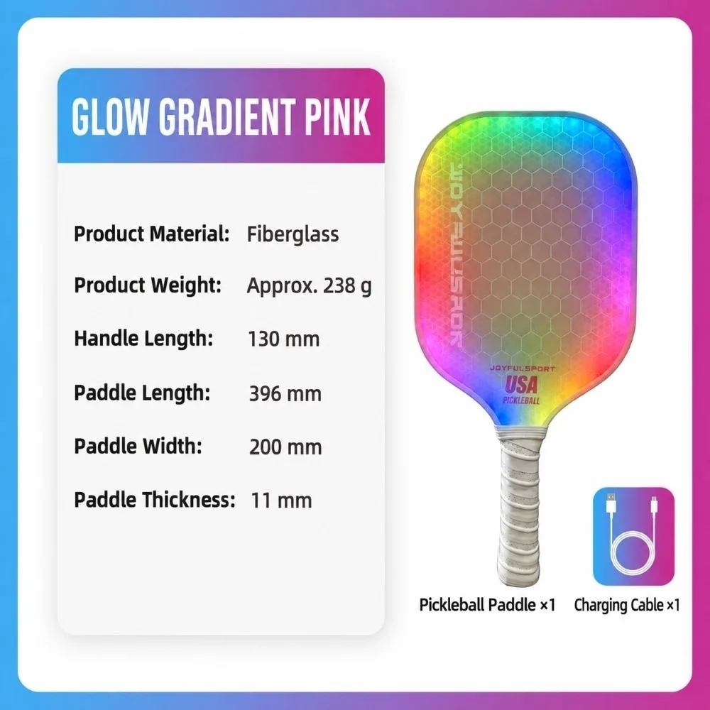 LED Lighting Pickleball Paddles Frosted Surface Lightweight Pickleball Rackets Non-slip Grip Carbon Fiber Pickle Ball Paddle