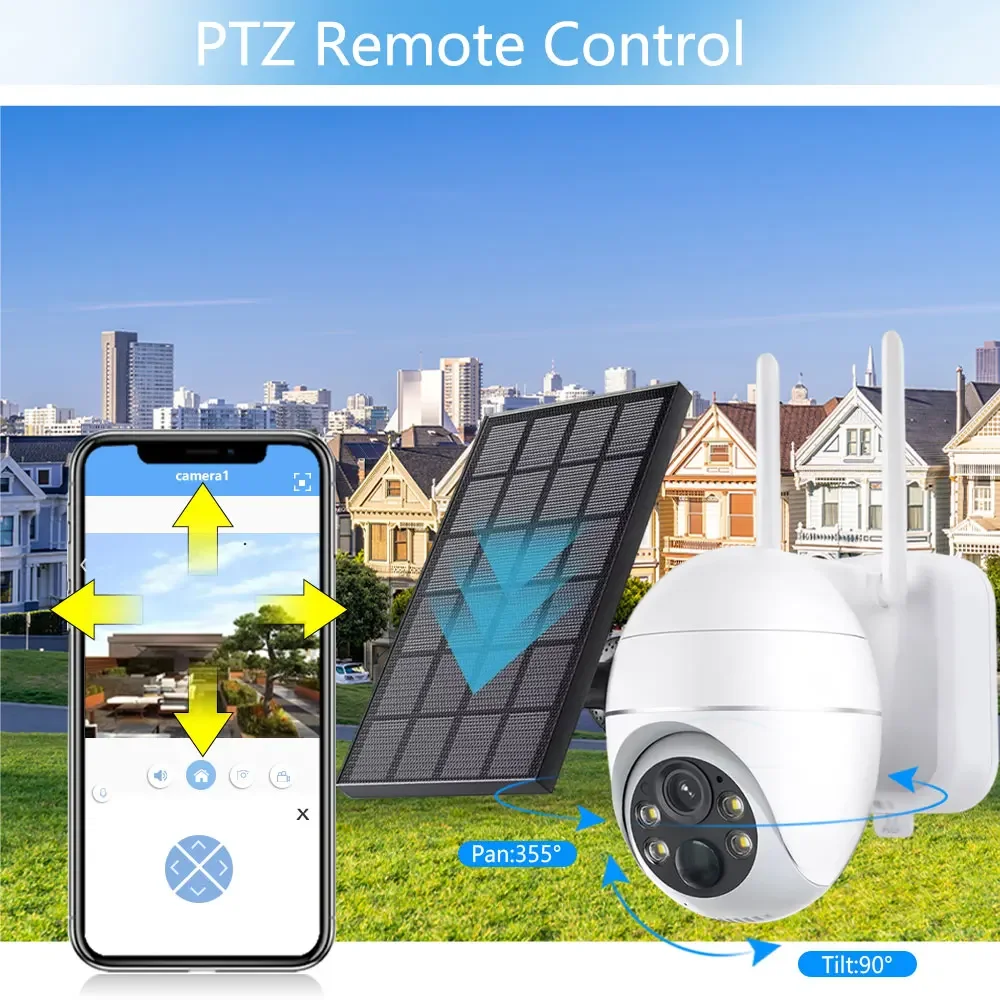 5MP 4G SIM Card Solar-Powered Outdoor PTZ Battery Camera 360° View PIR Human Detection Sensor&Color Night Vision&Two-Way Audio