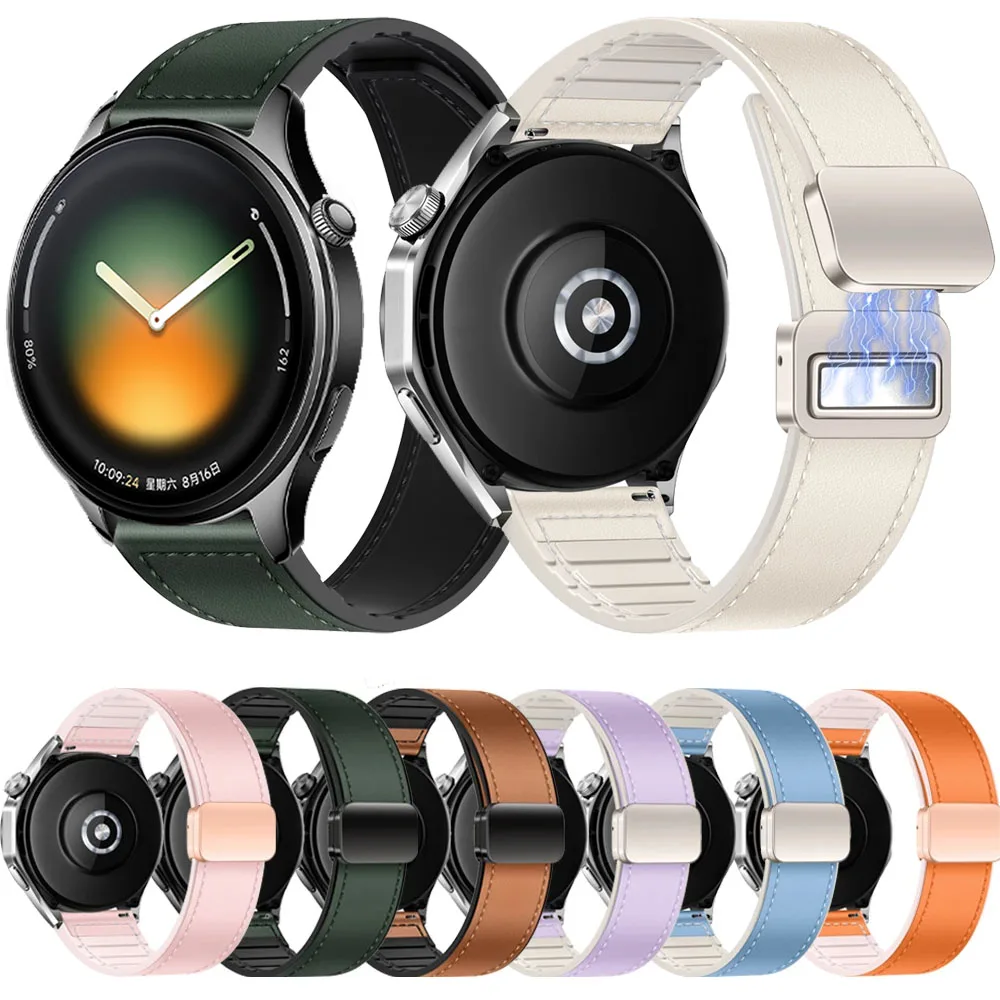 20/22mm Silicone+Leather Strap For Xiaomi Watch 5/S5-4-3 Magnetic Bracelet Amazfit Active Max/Balance 3-2/Oneplus Watch 3/4/Lite