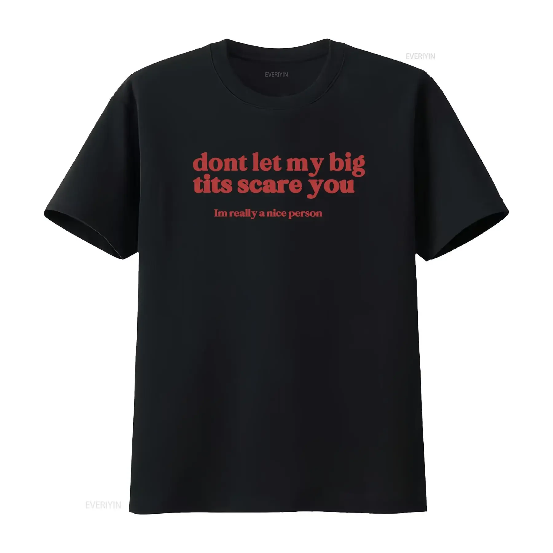 Dont Let My Big Tits Scare You Im Really A Nice Person T Shirt Girl Power 100 Cotton Funny  vintage Washed Casual Versatile