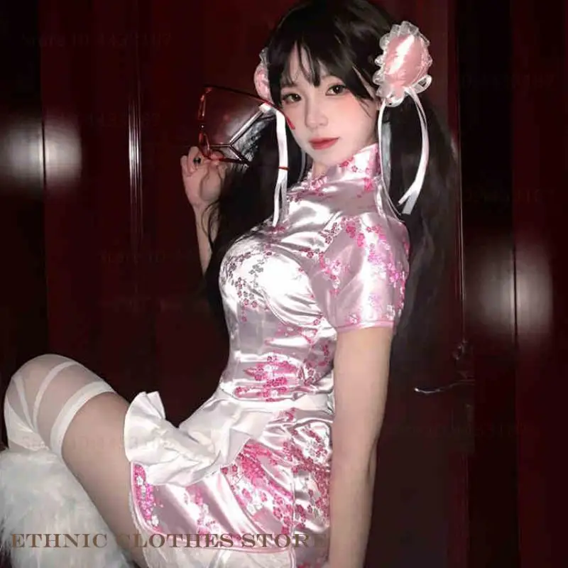 

Chinese Little Chef Japanese Soft Girl Lolita Maid Apron Coswear New Chinese Cheongsam Dress Small Fresh