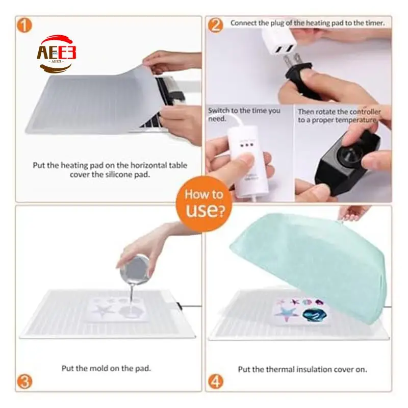 AEE3-Resin Heating Pad, Resin Mold Heating Pad Kit, Silicone Pad Mold With Timer Cover, Suitable For Beginners US Plug