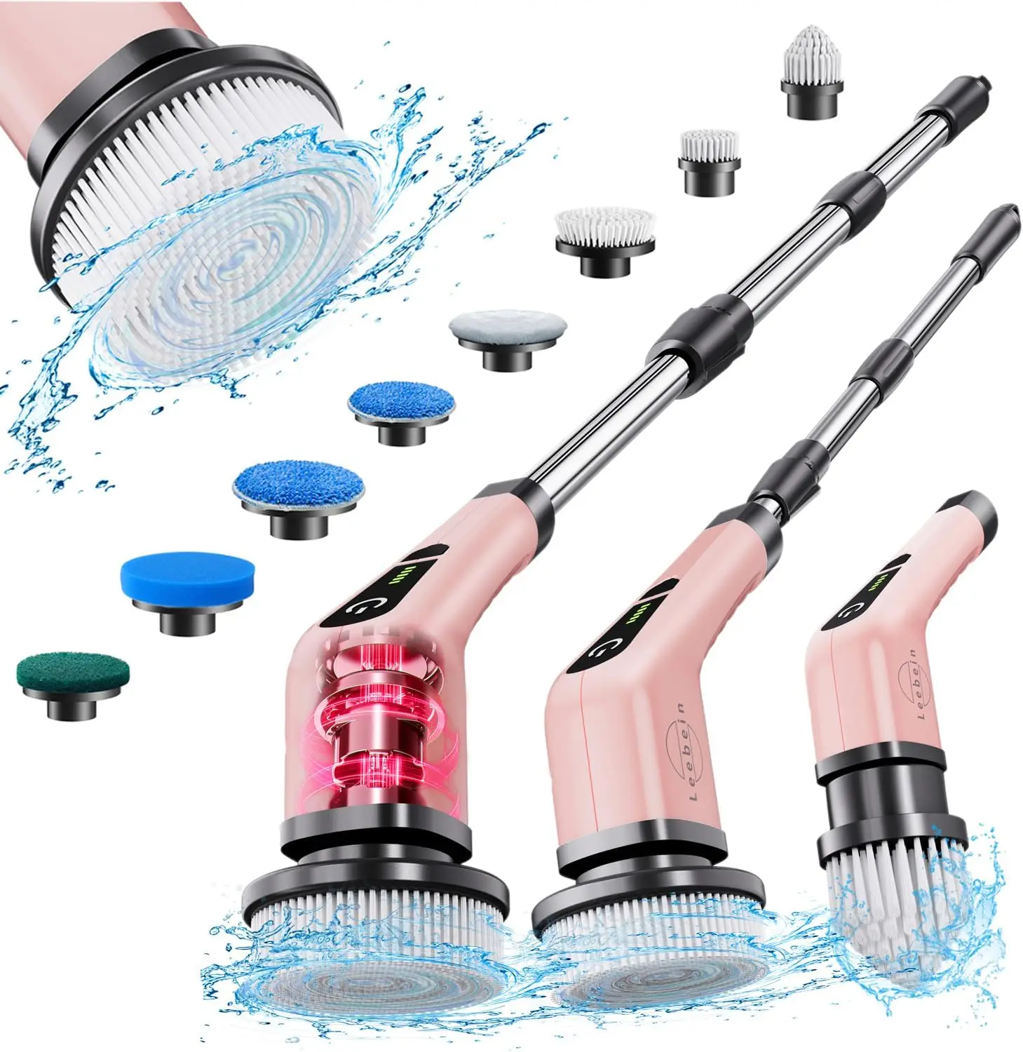 

Cordless Electric Spin Scrubber with 8 Brush Heads, Adjustable Handle for Bathroom Kitchen Tile Cleaning