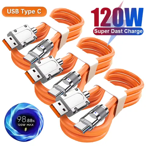 120W 6A 실리콘 USB C타입 충전기 데이터 케이블 (아이폰, 삼성, 샤오미, 화웨이용) 180도 회전 초고속 충전 USB C 와이어 코드