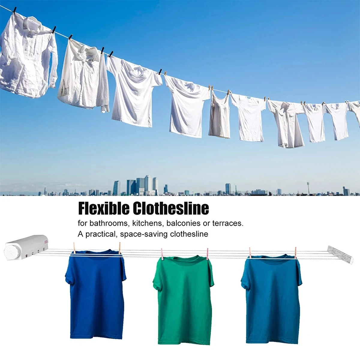 Retractable Clothesline With 5-Lines Wall Mounted Clothes Dryer Line Bathroom Invisible Clothesline Space Saving Drying Hanger