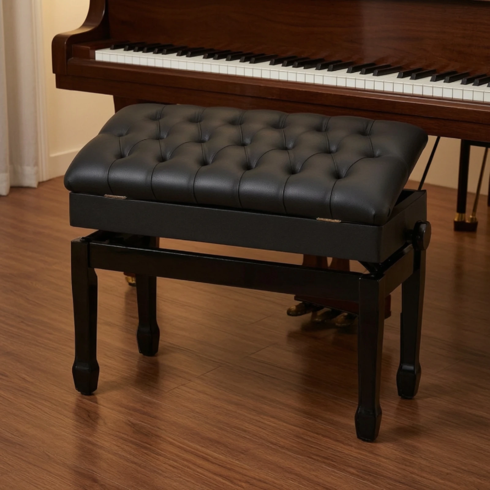 Adjustable Piano Stool with Storage Tufted Keyboard Bench Heavy Duty Music Seat for Keyboard Players at Home