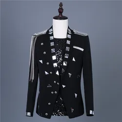 Luxury Metal Tassel Designer Dress Blazer Men High Quality Rivets Mirror Suit Coats Stylish Banquet Wedding Performance Blazer