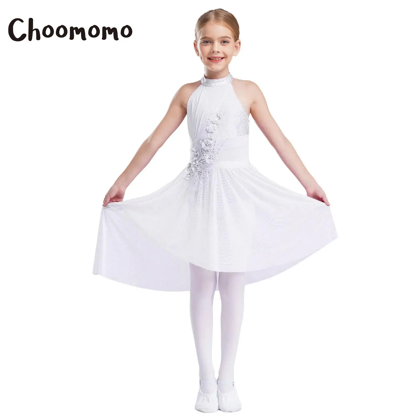 

Girls Ballet Dress Lyrical Contemporary Dancewear Applique Chiffon Splice Skirted Skating Modern Gymnastics Leotard Tulle Dress