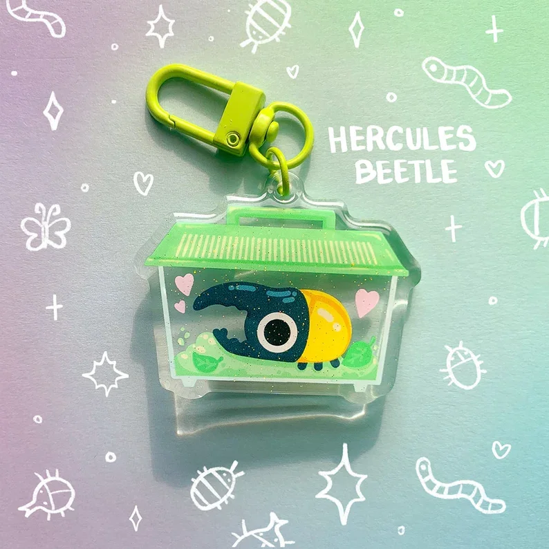 Stag OR Hercules Beetle Critter Keeper Acrylic Charm Keychain Nature Cute Bug