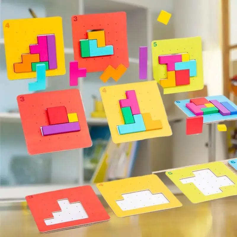 Estimulantes quebra-cabeças matemáticos Tangram 3D - Jogo de blocos de construção para crianças; Quebra-cabeça interativo de mesa em cores e formatos