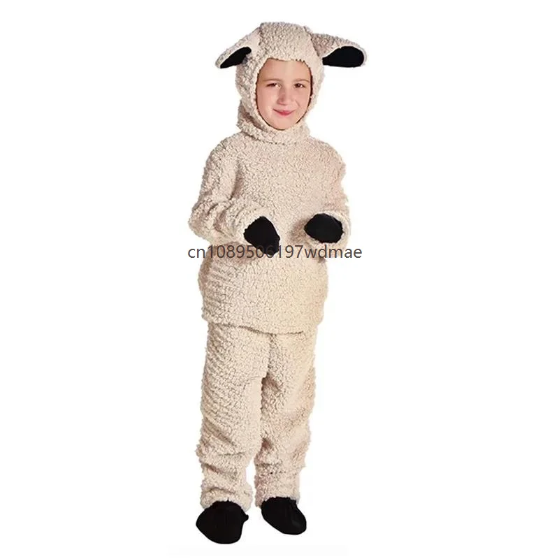 

3-12Y Toddler enfant Woolly Lamb Sheep Costume for Jungen Mädchen Animal Themed Fancy Dress with Gloves and Foot Covers