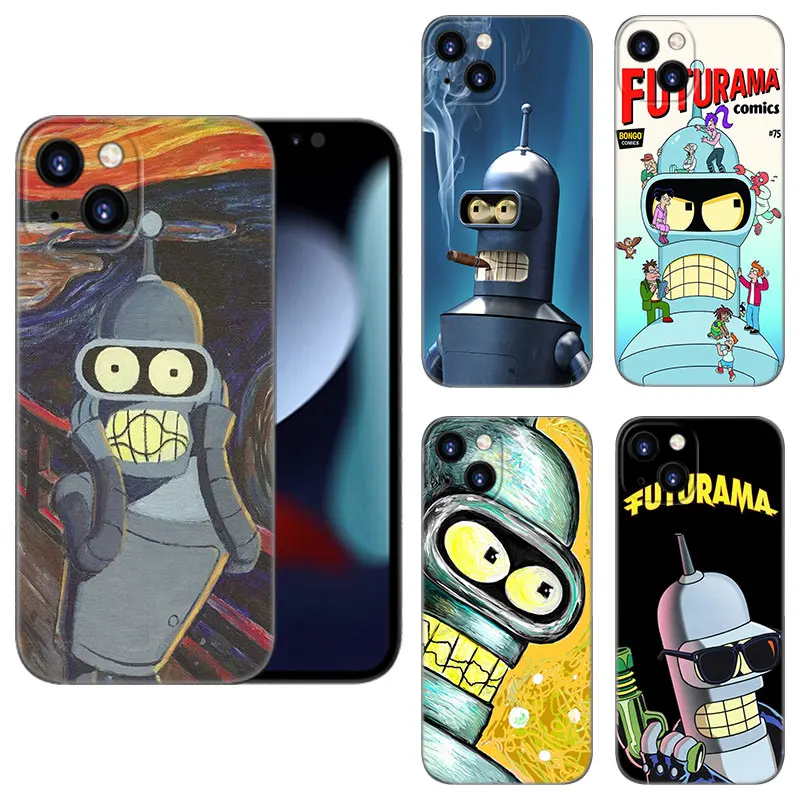 Futurama Bender Black Silicone Phone Case For Apple iPhone 12 13 Mini 11 14 15 16 Pro Max 7 8 Plus