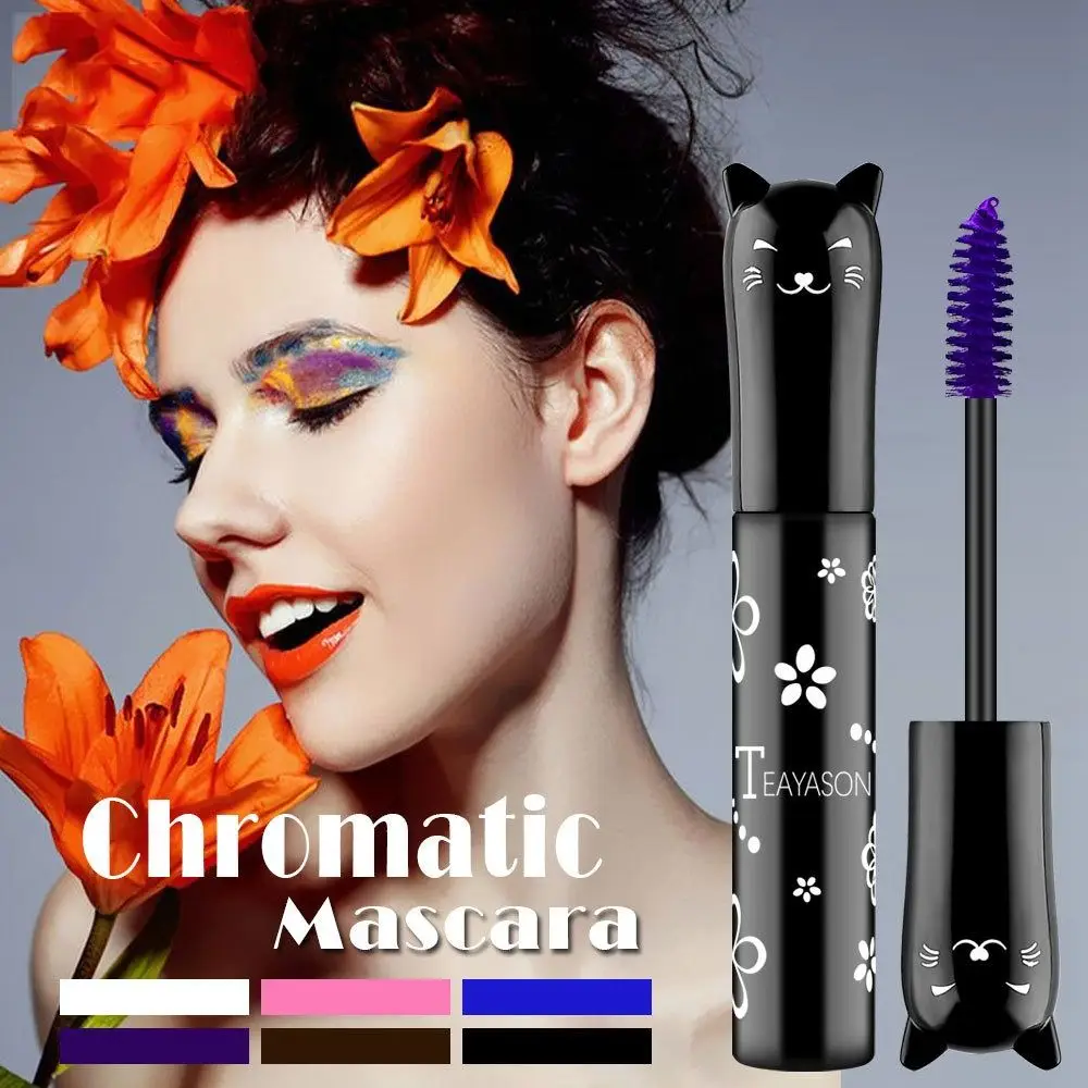 Mascara chaton 6 couleurs, séchage rapide, recourbe-cils épais, brosse en Fiber de soie, imperméable, coloré, maquillage pour les yeux