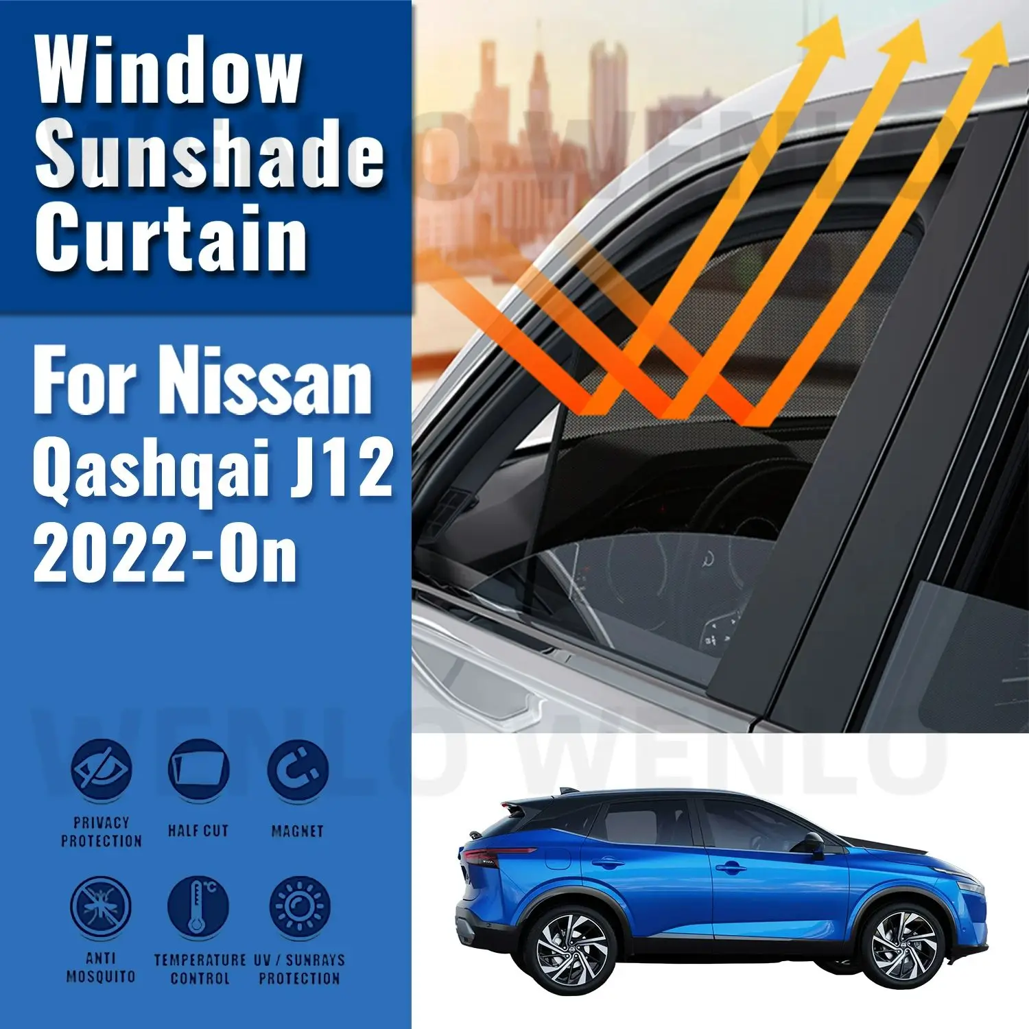 

For Nissan QASHQAI J12 2022 2023 2024 Magnetic Car Sunshade Shield Front Windshield Frame Curtain Rear Side Window Sun Shade