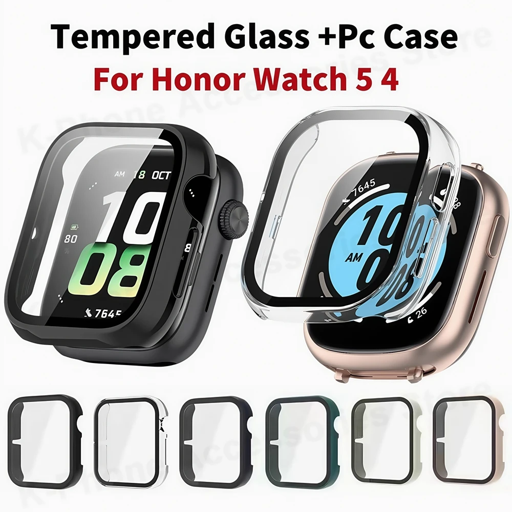 For Honor Watch 5 4 Tempered Glass Case All-Around Screen Protector PC Hard Bumper For Honor Watch4 Watch5 Anti-scratch Shell