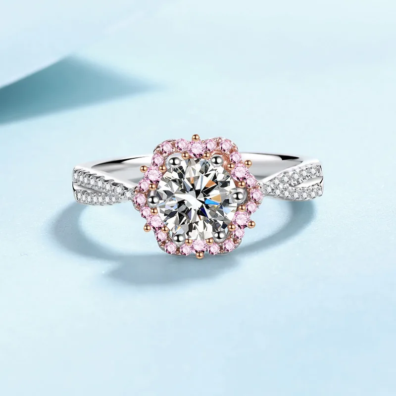 

PT950 Spring and Summer New Platinum Moissanite Ring Cherry Blossom French Delicate High Feeling Ring Spot