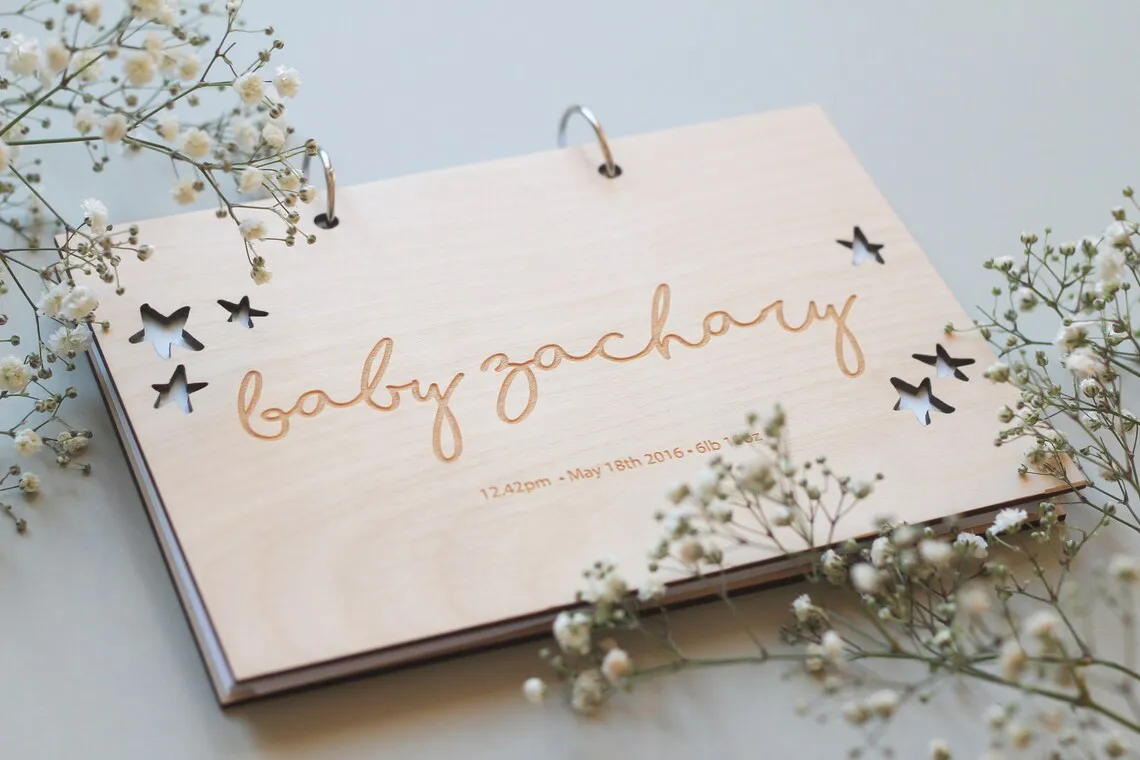 Baby Book, Baby Journal Book, Baby Shower Gift, Gift for Mom, Baby Memory Book, Pregnancy Journal, Personalised Journal, Wooden