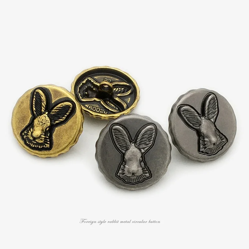 10PCS Vintage Rabbit Metal Buttons Round Wavy Edge Buttons Coat Trench Coat Buttons High-Grade Decorative Buttons