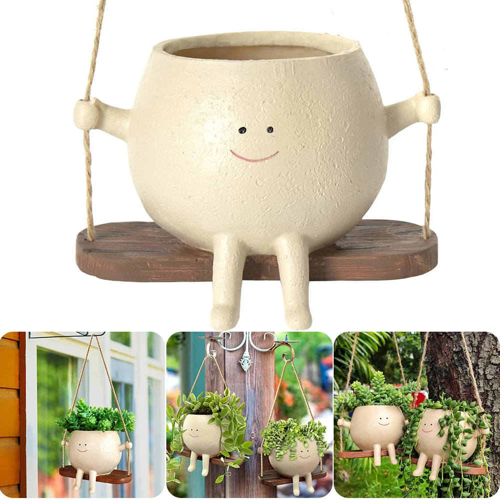 2/1PC Swing Face Planter Pot Creative Swing Face Hanging Planter Multifunctional Resin Plant Pot for String of Pearls Succulents