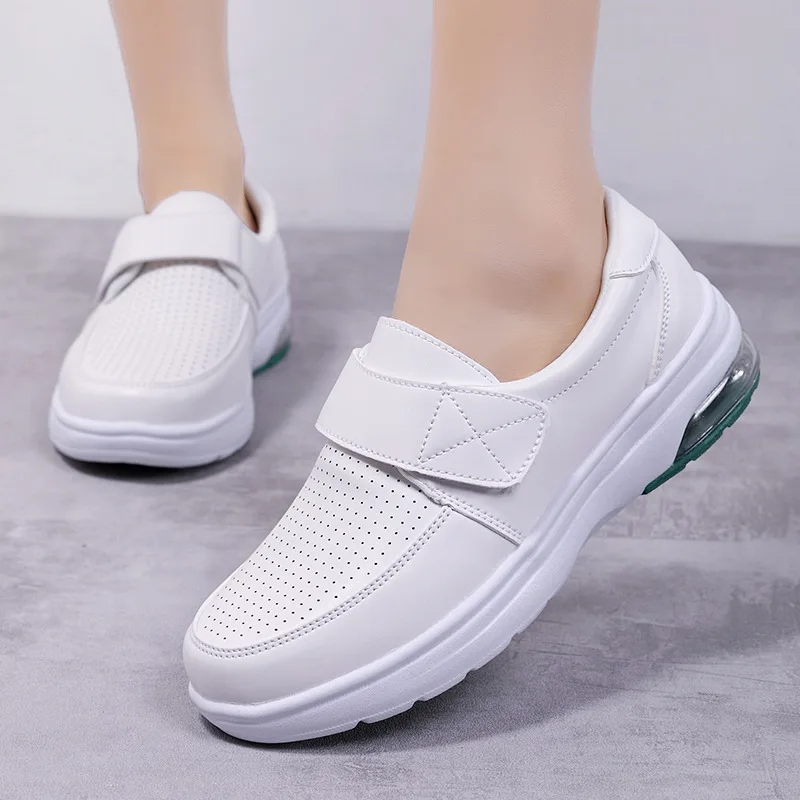 Nurse Profession Platform Cushioning Casual Shoes Women Leather Breathable Sneakers Ladies Non-slip Wedges Walking Shoes WSH5190