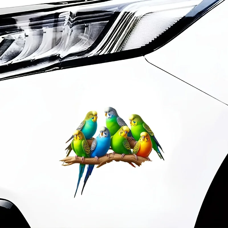 Colorful Budgie Parrots Self-Adhesive Waterproof Vinyl Sticker Decal For Car Motorcycle Window Glass Metal Ceramic Decor