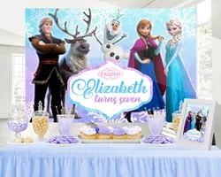 Frozen Elsa Anna Princess Backdrop Kids Girls Birthday Party Decor Custom Name Winter Photo Background Photocall Party Supplies